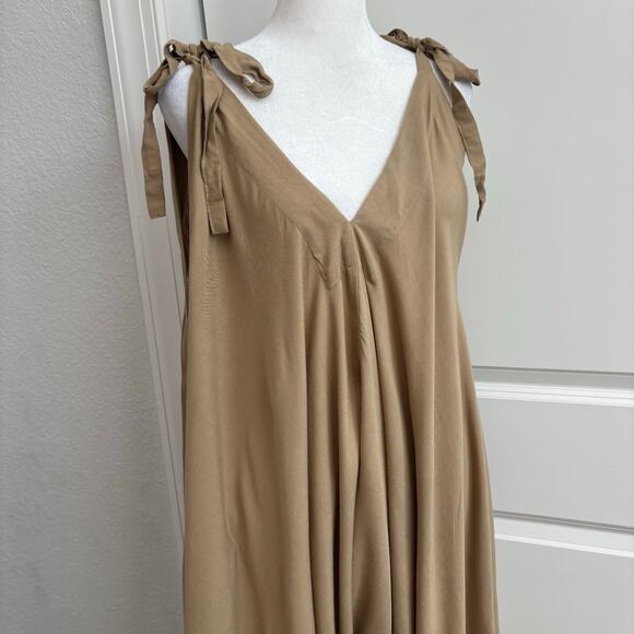 Style Park 1 Made in Bali Tan 100% Rayon Jumpsuit Boho Bohemian One Size - Picture 2 of 10